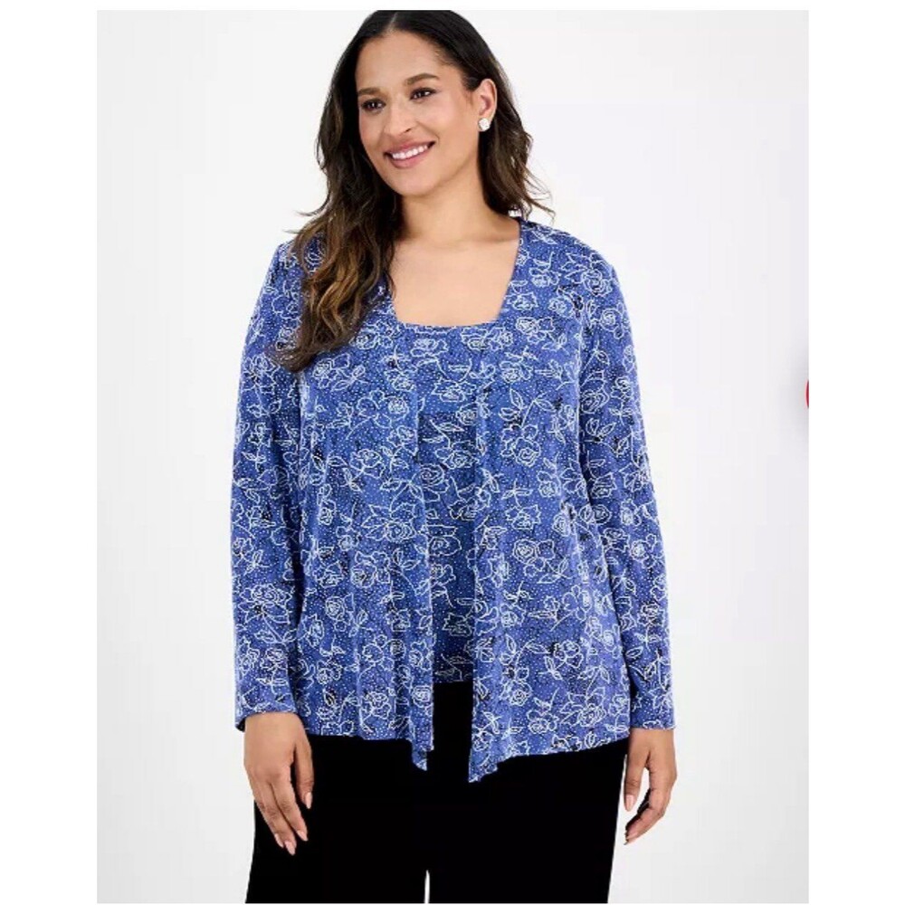 Alex Evenings Lightweight 3/4 Sleeve Cardigan Sz. Large NWT Wedgewood Blue